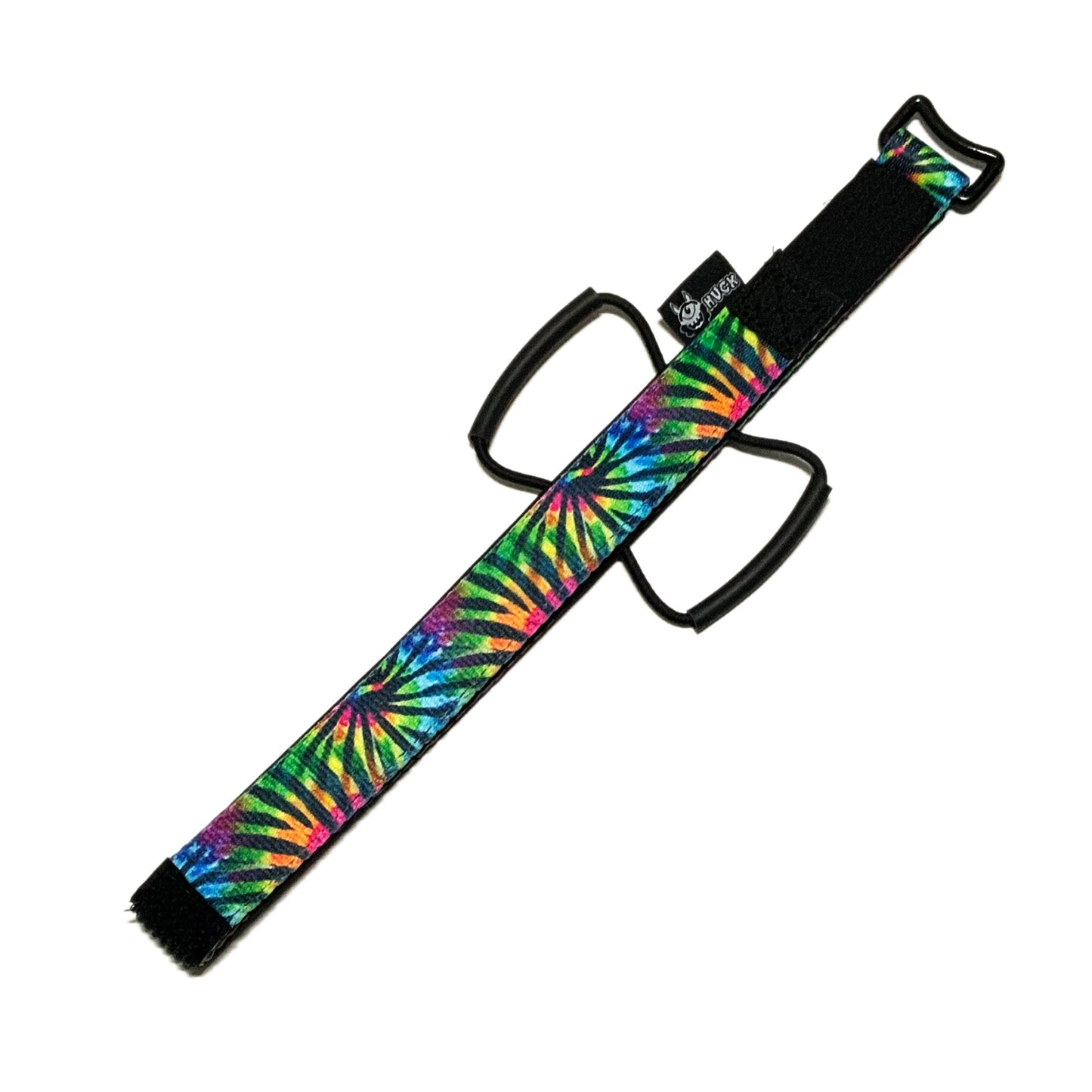Huck Enduro Strap, Bike storage strap, tie dye design, green, yellow, pink, black colours. gift idea for mountain bikers, perfect gifts for cyclists