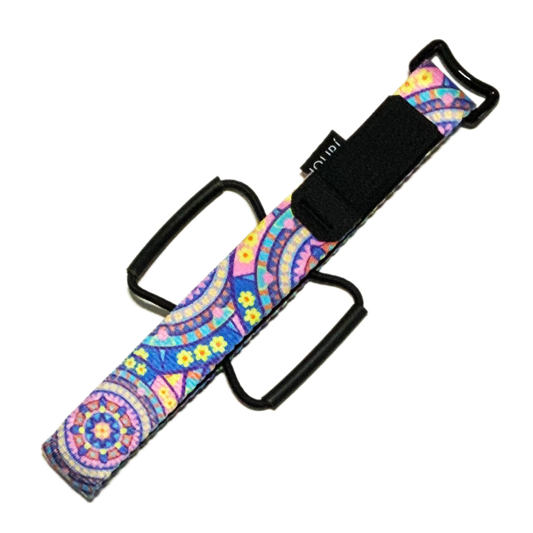 Huck XC Strap, Bike storage strap, boho design, pink, purple, yellow flowers. gift idea for mountain bikers, perfect gifts for cyclists